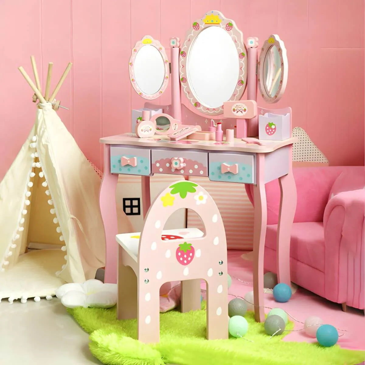 Princess-Themed Kids Makeup Vanity Set with Mirror and Storage Image secondaire du produit