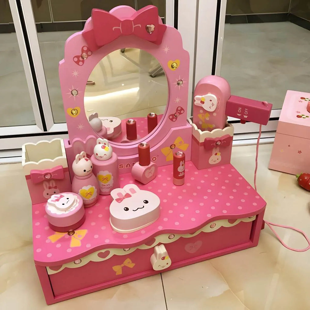 Princess-Themed Kids Makeup Vanity Set with Mirror and Storage