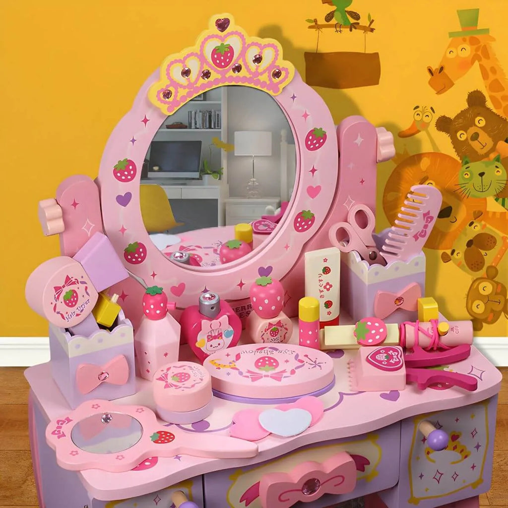 Princess-Themed Kids Makeup Vanity Set with Mirror and Storage