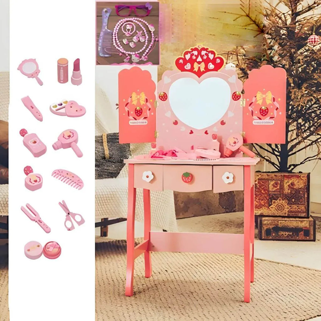 Princess-Themed Kids Makeup Vanity Set with Mirror and Storage