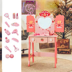 Princess-Themed Kids Makeup Vanity Set with Mirror and Storage