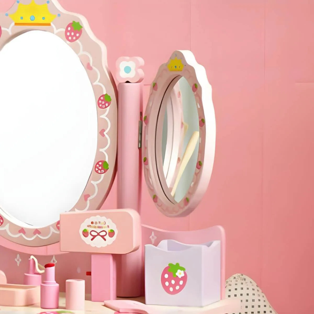 Princess-Themed Kids Makeup Vanity Set with Mirror and Storage