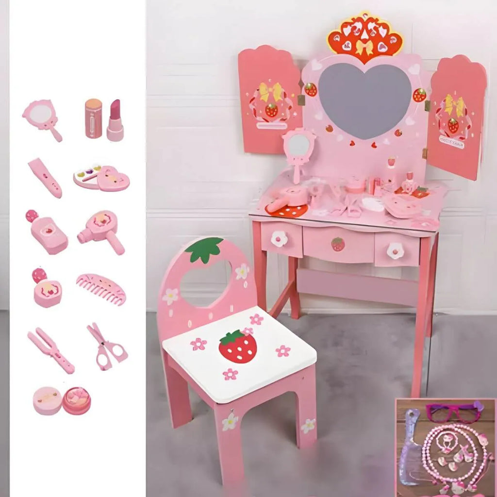 Princess-Themed Kids Makeup Vanity Set with Mirror and Storage