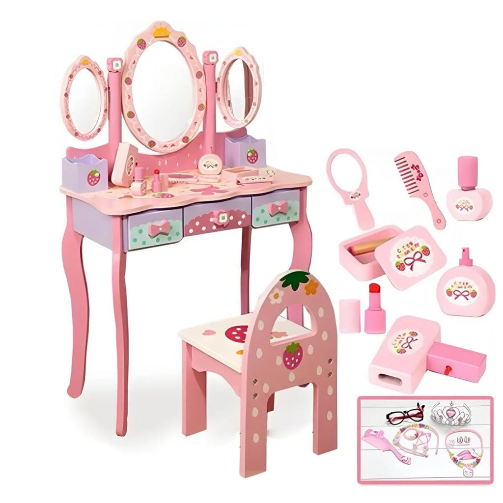 Princess-Themed Kids Makeup Vanity Set with Mirror and Storage