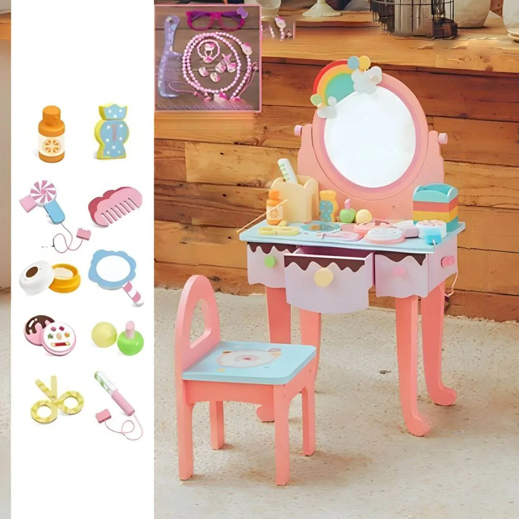 Princess-Themed Kids Makeup Vanity Set with Mirror and Storage
