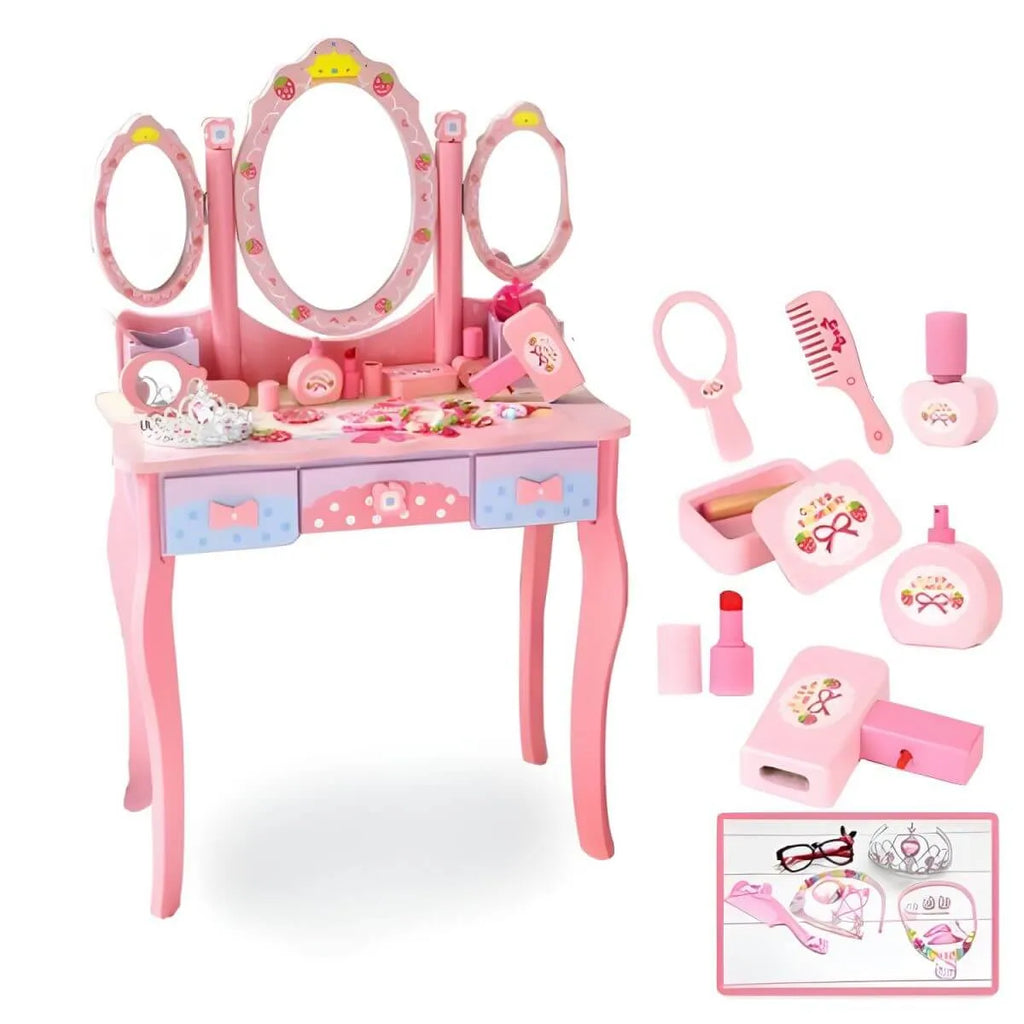 Princess-Themed Kids Makeup Vanity Set with Mirror and Storage