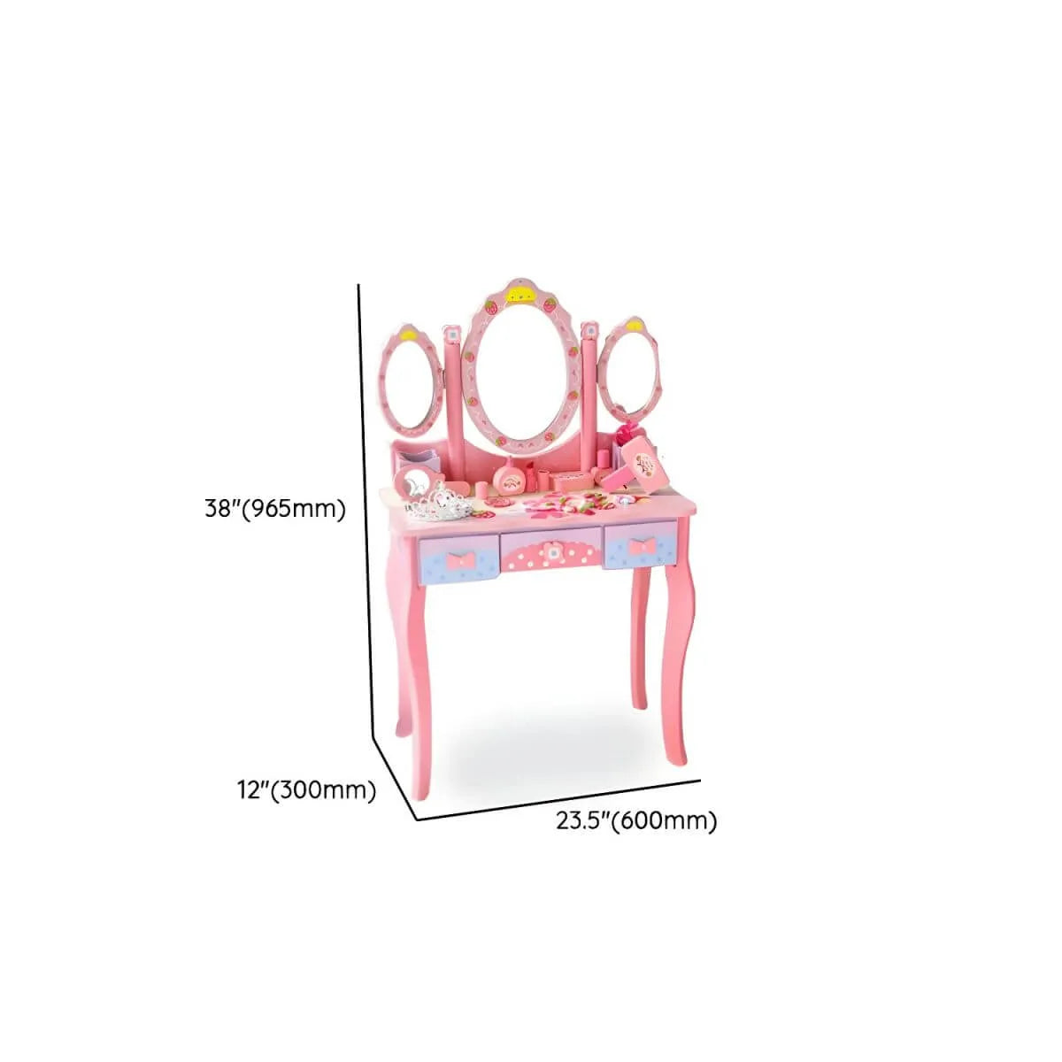 Princess-Themed Kids Makeup Vanity Set with Mirror and Storage Dimensions