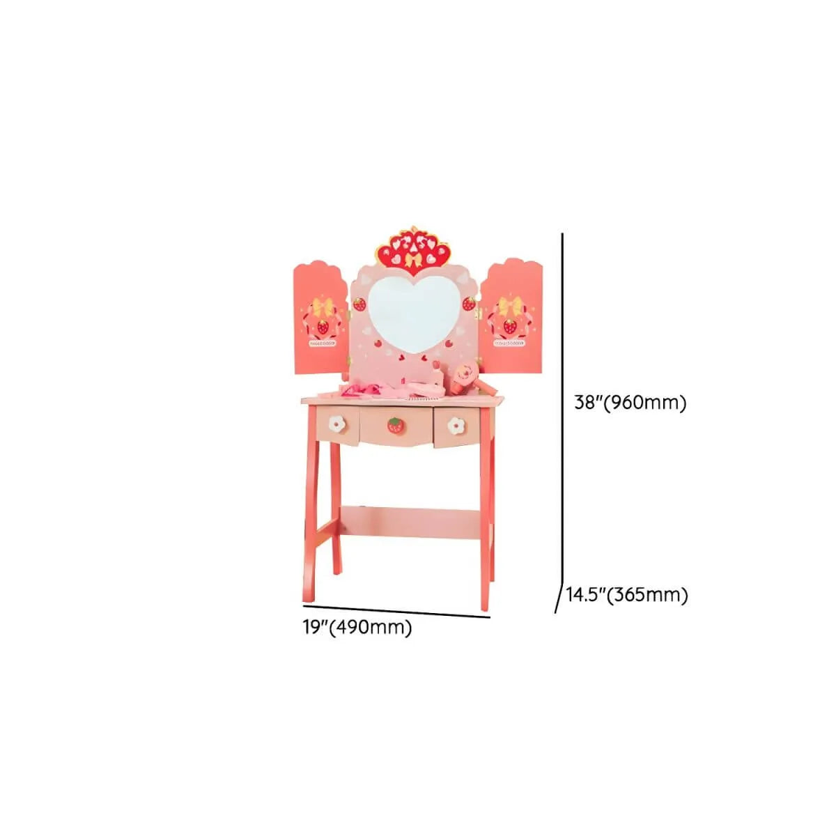 Princess-Themed Kids Makeup Vanity Set with Mirror and Storage Dimensions