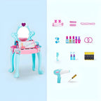 Princess-Themed Kids Makeup Vanity Set with Mirror and Toy in Blue & Pink