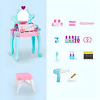 Princess-Themed Kids Makeup Vanity Set with Mirror and Toy in Blue & Pink