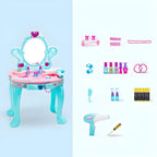 Princess-Themed Kids Makeup Vanity Set with Mirror and Toy in Blue & Pink
