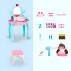 Princess-Themed Kids Makeup Vanity Set with Mirror and Toy in Blue & Pink