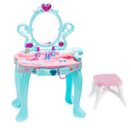Princess-Themed Kids Makeup Vanity Set with Mirror and Toy in Blue & Pink