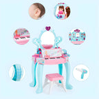 Princess-Themed Kids Makeup Vanity Set with Mirror and Toy in Blue & Pink