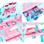 Princess-Themed Kids Makeup Vanity Set with Mirror and Toy in Blue & Pink