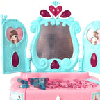 Princess-Themed Kids Makeup Vanity Set with Mirror and Toy in Blue & Pink