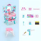 Princess-Themed Kids Makeup Vanity Set with Mirror and Toy in Blue & Pink