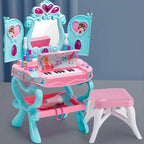 Princess-Themed Kids Makeup Vanity Set with Mirror and Toy in Blue & Pink