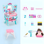 Princess-Themed Kids Makeup Vanity Set with Mirror and Toy in Blue & Pink