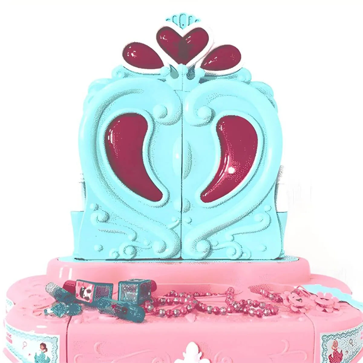 Princess-Themed Kids Makeup Vanity Set with Mirror and Toy in Blue & Pink