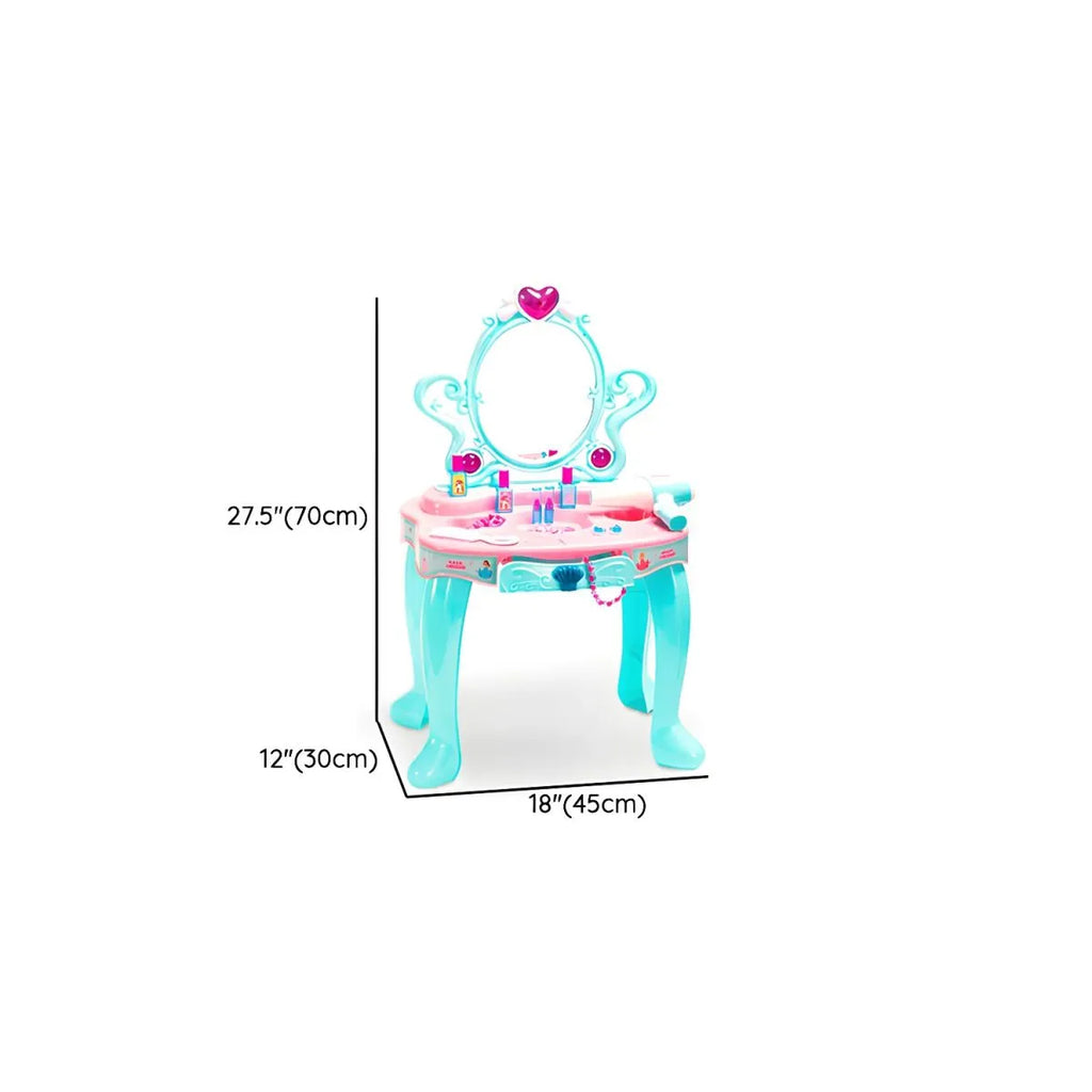 Princess-Themed Kids Makeup Vanity Set with Mirror and Toy in Blue & Pink Dimensions