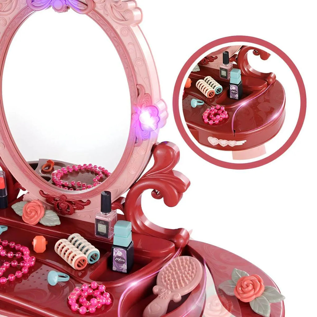 Princess-Themed Kids Makeup Vanity with LED Mirror and Stool