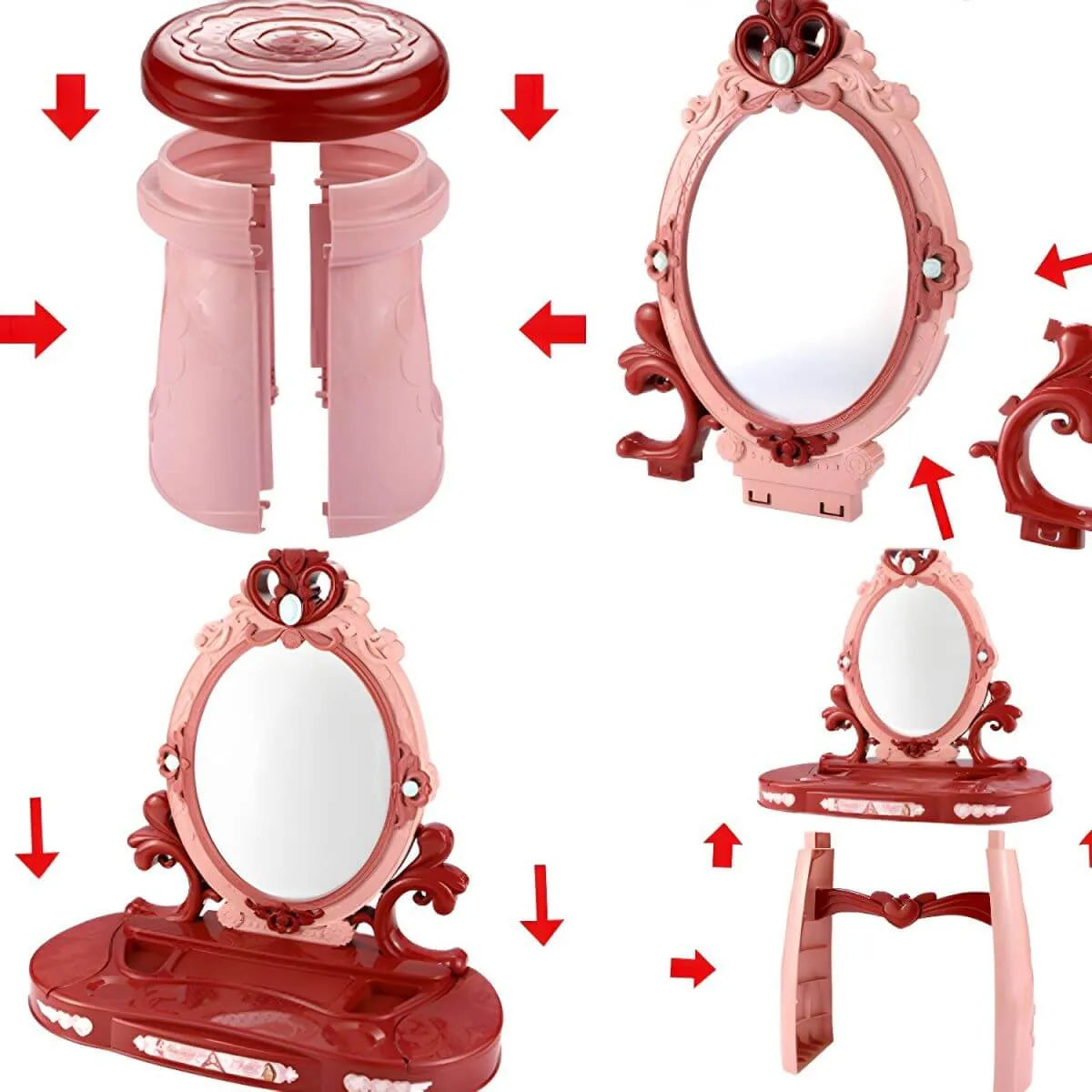 Princess-Themed Kids Makeup Vanity with LED Mirror and Stool