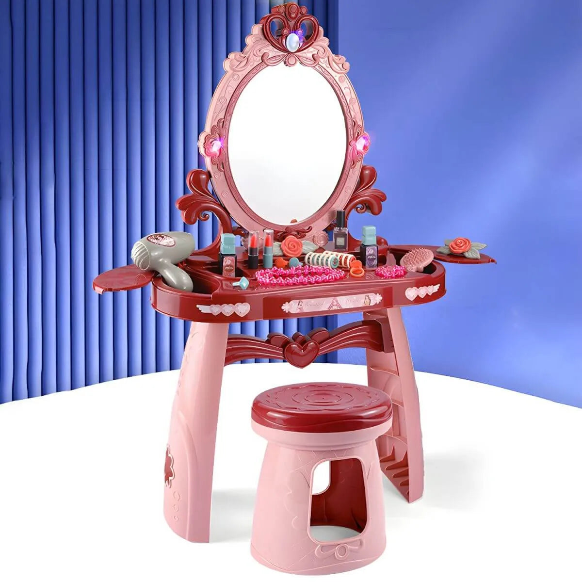 Princess-Themed Kids Makeup Vanity with LED Mirror and Stool