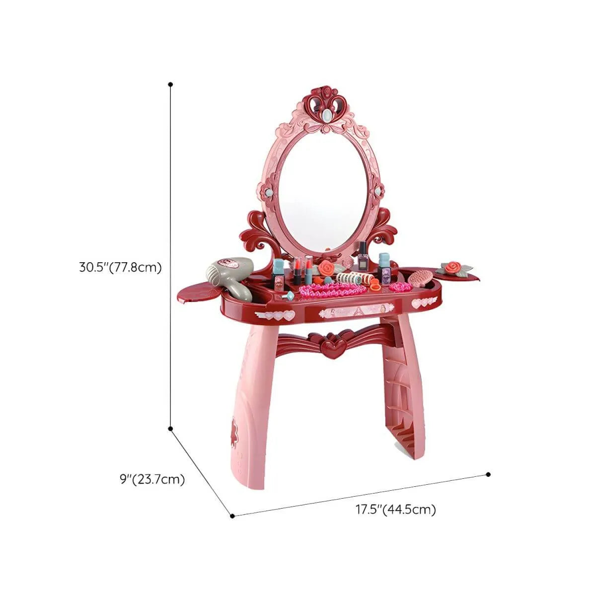 Princess-Themed Kids Makeup Vanity with LED Mirror and Stool Dimensions