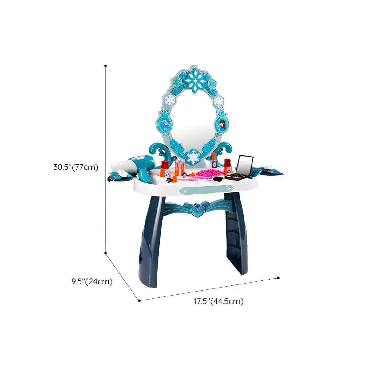 Princess-Themed Kids Makeup Vanity with LED Mirror and Stool Dimensions