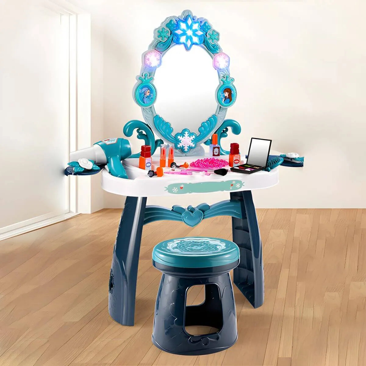 Princess-Themed Kids Makeup Vanity with LED Mirror and Stool Main Product Image Image principale du produit