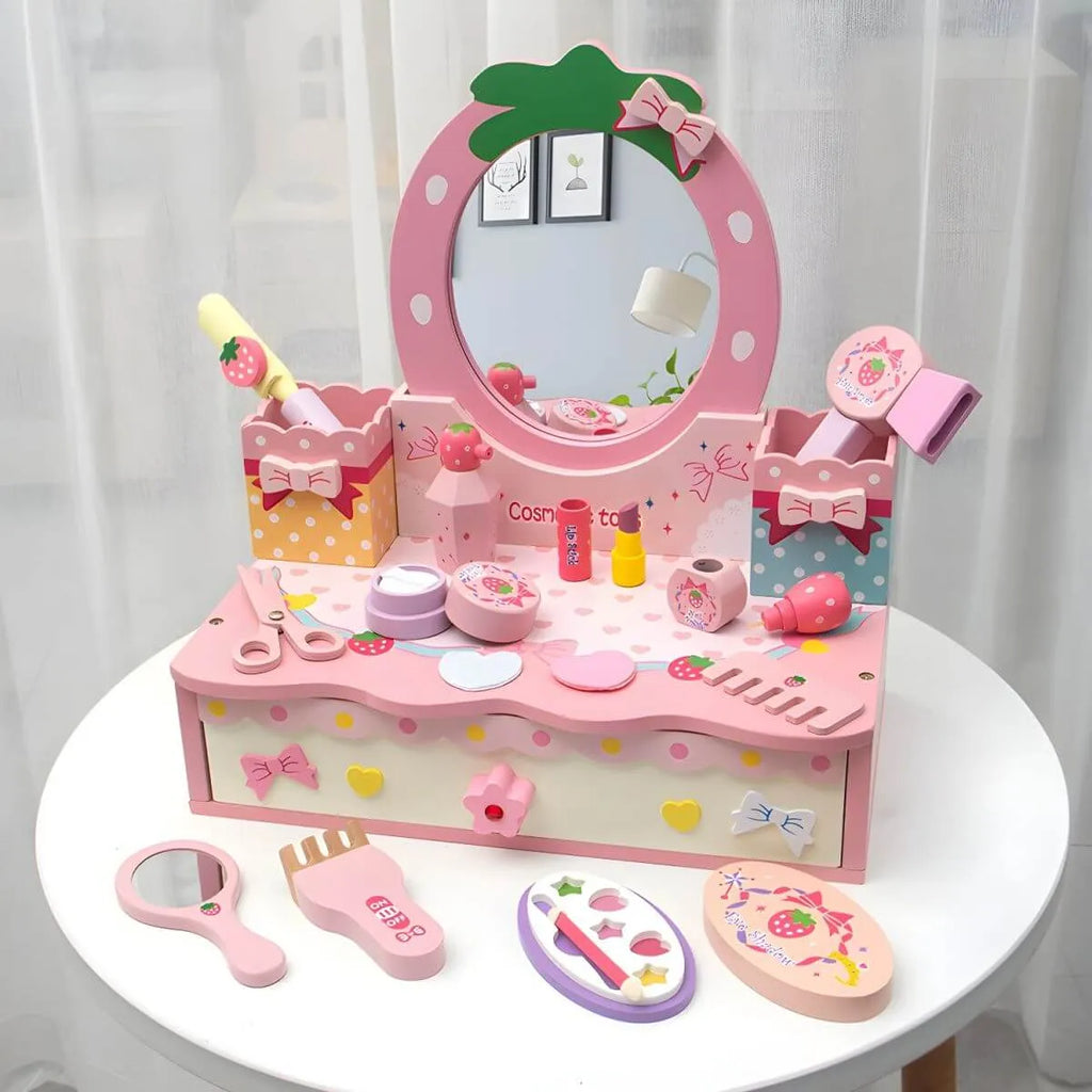 Princess-Themed Kids Makeup Vanity with Mirror and Storage