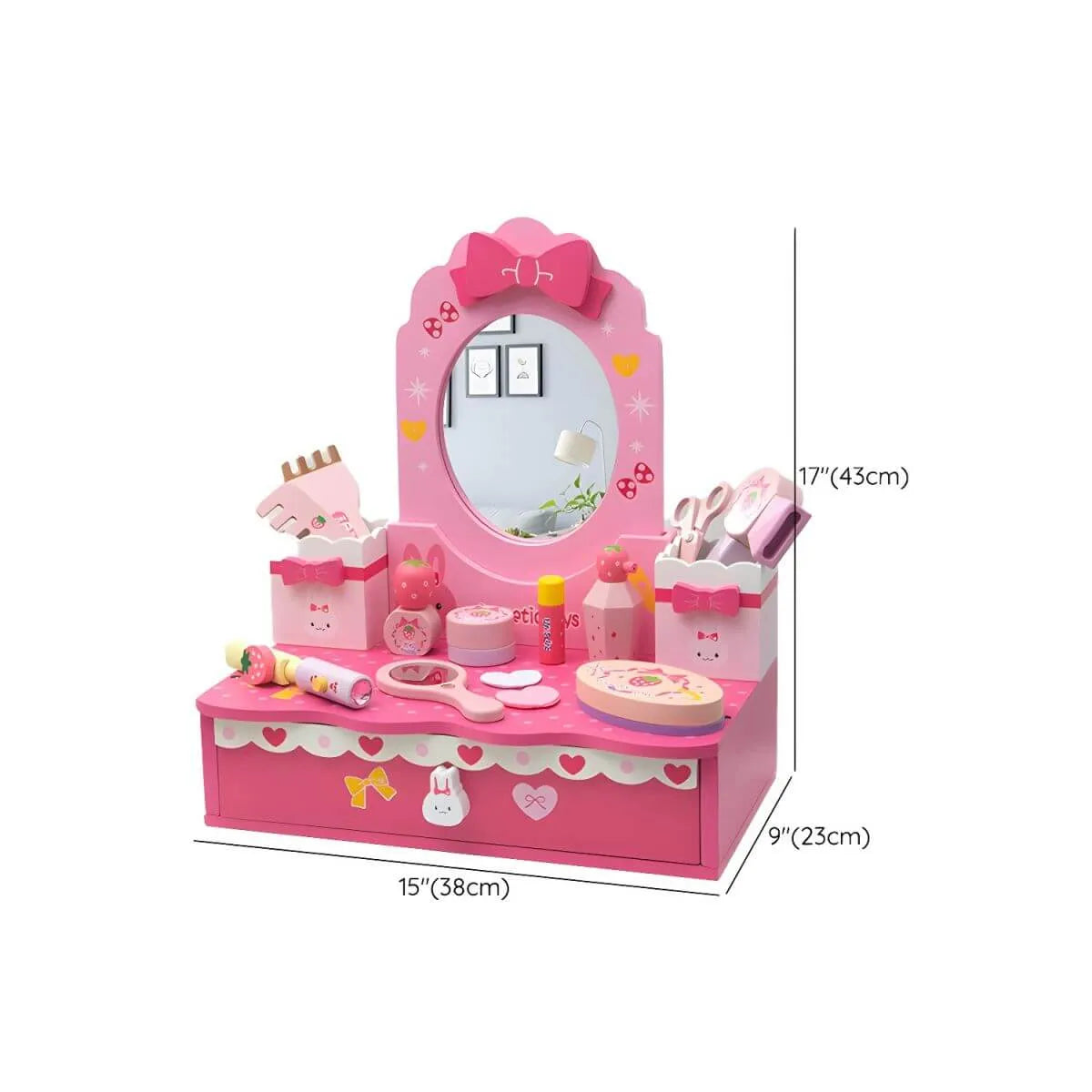 Princess-Themed Kids Makeup Vanity with Mirror and Storage Dimensions
