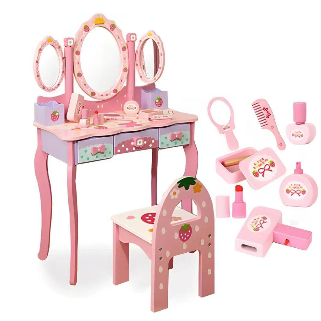 Princess-Themed Kids Vanity Set with Mirror, Chair & Toy Accessories