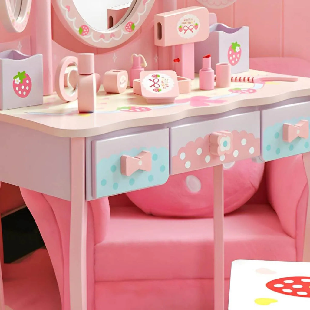 Princess-Themed Kids Vanity Set with Mirror, Chair & Toy Accessories