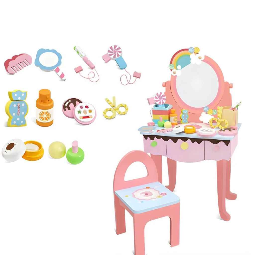 Princess-Themed Kids Vanity Set with Mirror, Chair & Toy Accessories