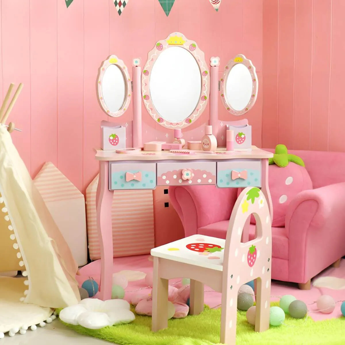 Princess-Themed Kids Vanity Set with Mirror, Chair & Toy Accessories Image secondaire du produit