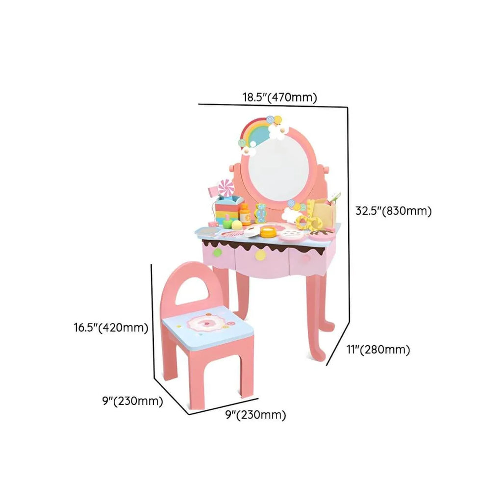 Princess-Themed Kids Vanity Set with Mirror, Chair & Toy Accessories Dimensions