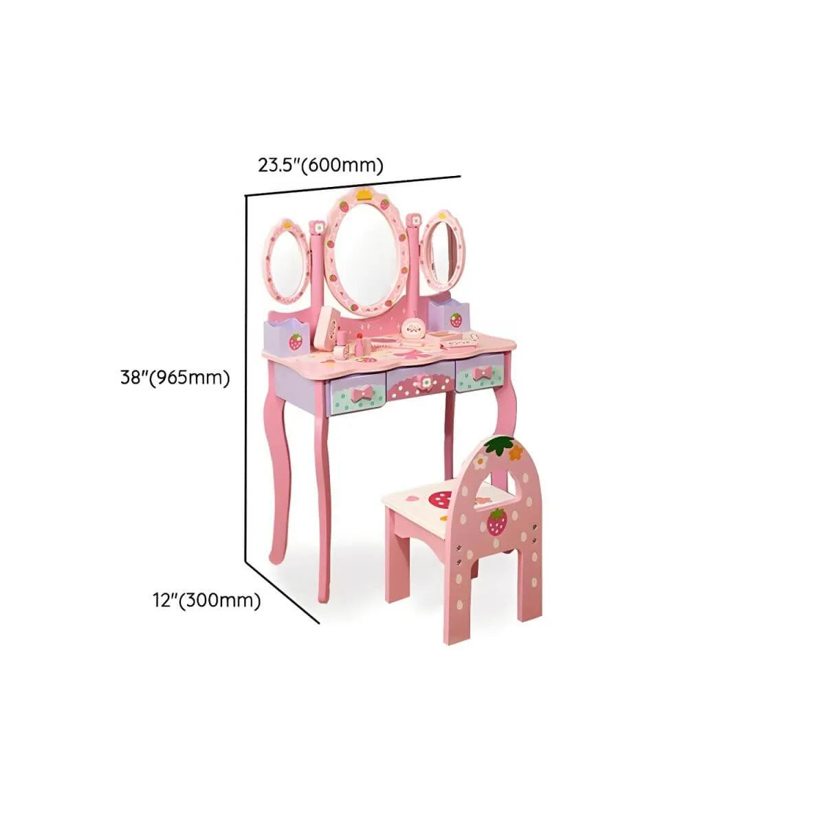Princess-Themed Kids Vanity Set with Mirror, Chair & Toy Accessories Dimensions