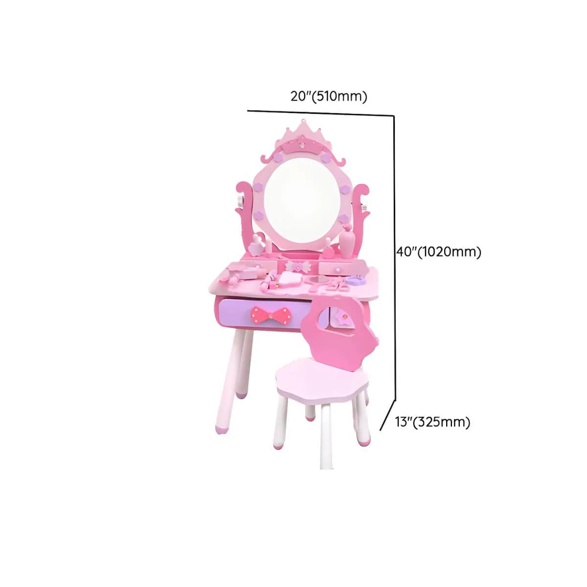 Princess-Themed Kids Vanity Set with Mirror, Chair & Toy Accessories Dimensions