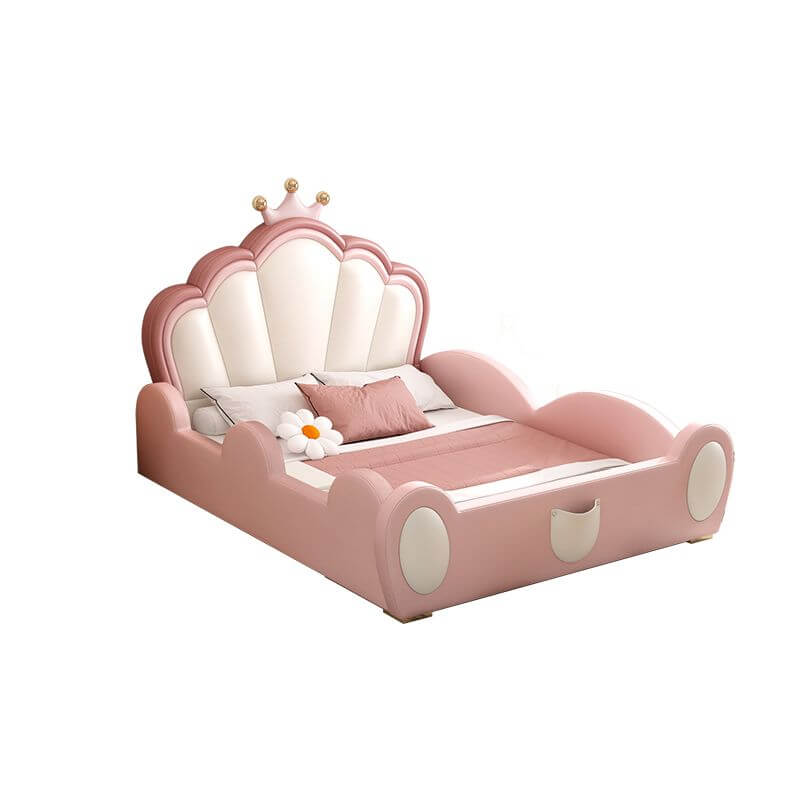 Princess-Themed Modern Kids Bed with Slide, Soft Upholstered Headboard and Steps メイン画像
