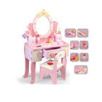 Princess-Themed Pink Wood Vanity Set with Mirror and Chair for Kids