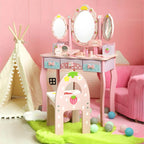 Princess-Themed Pink Wood Vanity Set with Mirror and Chair for Kids