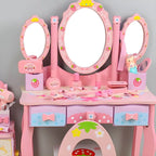 Princess-Themed Pink Wood Vanity Set with Mirror and Chair for Kids