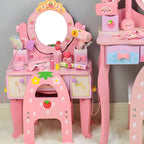 Princess-Themed Pink Wood Vanity Set with Mirror and Chair for Kids
