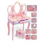 Princess-Themed Pink Wood Vanity Set with Mirror and Chair for Kids