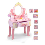Princess-Themed Pink Wood Vanity Set with Mirror and Chair for Kids