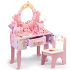 Princess-Themed Pink Wood Vanity Set with Mirror and Chair for Kids