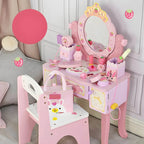 Princess-Themed Pink Wood Vanity Set with Mirror and Chair for Kids