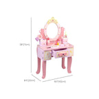 Princess-Themed Pink Wood Vanity Set with Mirror and Chair for Kids Dimensions